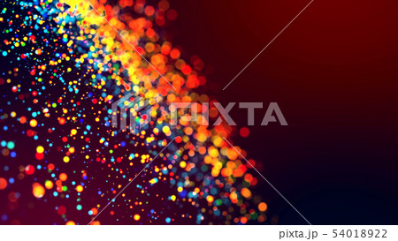 cloud of multicolored particles in the air like sparkles on a dark background with depth of field 54018922