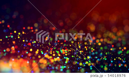 cloud of multicolored particles in the air like sparkles on a dark background with depth of field 54018976