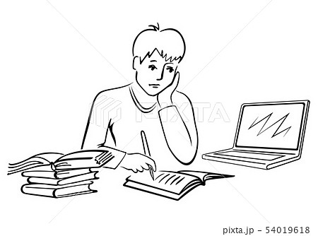 Cute little school boy writing in notebook. 54019618