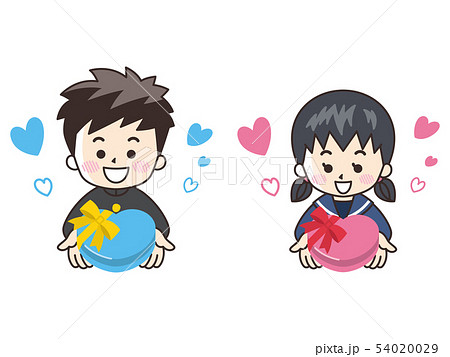 プレゼントを持った中高生の男女のイラスト素材