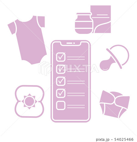 Smartphone with checklist newborn baby accessories Smartphone with checklist newborn baby accessories 54025466