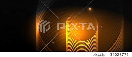 Dark abstract background with bright color neon lights and lines. Glowing background 54028775