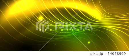 Shiny neon lines template - northern lights glowing blur lines. Futuristic style glow neon 80s disco 54028999