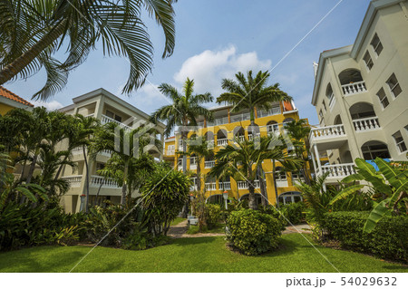 Colorful resort condos with palm trees Colorful resort condos with palm trees 54029632