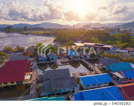 Aerial view of Thai traditional Asian fishing 54030262