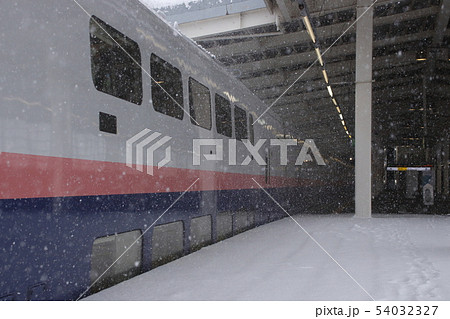 冬のガーラ湯沢駅に到着する上越新幹線Max号 54032327