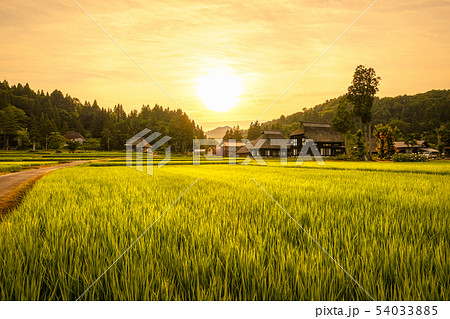 夏の農村風景 (荻ノ島環状集落の夕暮れ) 夏の農村風景 (荻ノ島環状集落の夕暮れ) 54033885