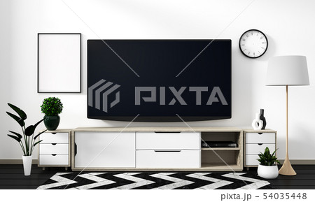 white wall on black floor - mock up room smart tv  54035448