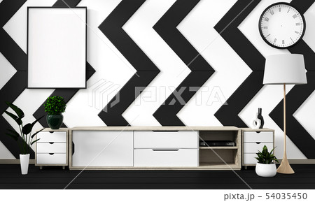 Mock up black and white room poster with zen Mock up black and white room poster with zen 54035450