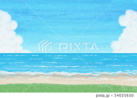 青空 海 入道雲 水彩背景のイラスト素材