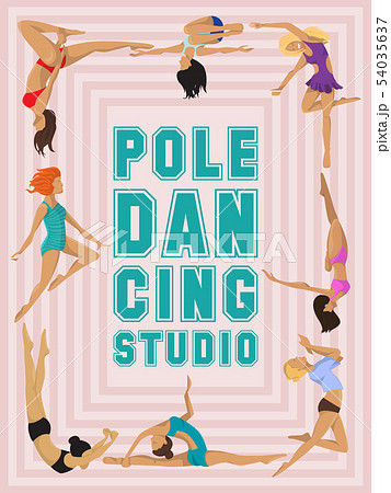 Woman pole dancing studio poster sexy female vector illustration. Professional sensuality human 54035637