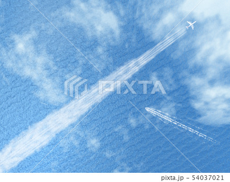 飛行機雲と航跡と海のきらめきのある風景2-俯瞰CG-12 飛行機雲と航跡と海のきらめきのある風景2-俯瞰CG-12 54037021