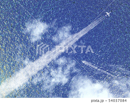 飛行機雲と航跡と海のきらめきのある風景1-俯瞰CG-06 飛行機雲と航跡と海のきらめきのある風景1-俯瞰CG-06 54037084