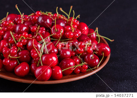 Sweet fresh organic cherry background close-up 54037271