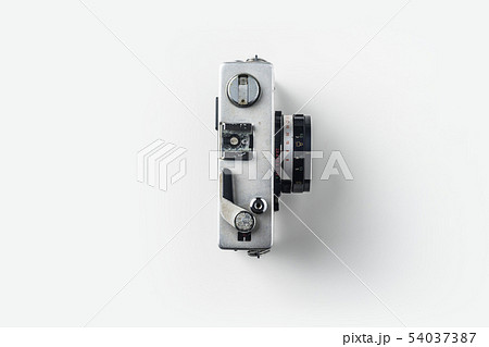 Top view of vintage cameras on white background 54037387
