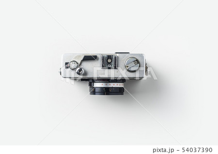 Top view of vintage cameras on white background 54037390