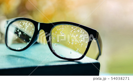 Bad Vision Concept. Many Droplet on Eyeglasses 54038271
