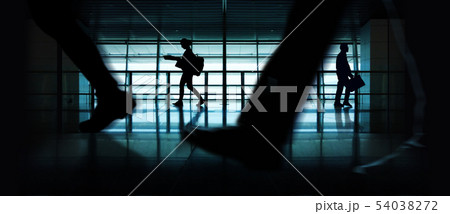 Silhouette of Walking People. Indoor Urban Scene. 54038272