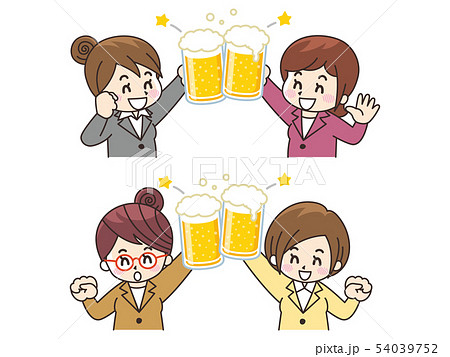 ビールで乾杯するスーツの女性のイラスト素材