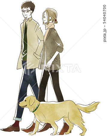 犬の散歩をする夫婦・カップルのイラスト素材 [54040700] - PIXTA