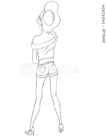 人物塗り絵線画 女性夏ファッション のイラスト素材 54041604 Pixta