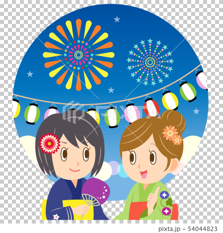 浴衣の女性 夏祭り 花火大会のイラスト素材