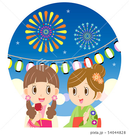 浴衣の女性 夏祭り 花火大会のイラスト素材