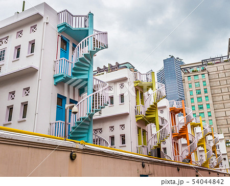 Colorful spiral stairs and colorful urban Colorful spiral stairs and colorful urban 54044842