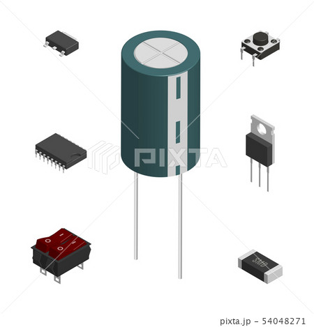 Set of different 3D electronic components, vector 54048271