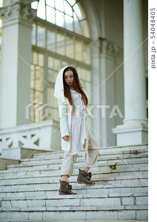 dreadlocks fashionable girl dressed in white dreadlocks fashionable girl dressed in white 54048405