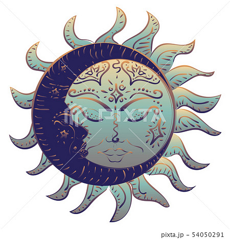 Tattoo Sleeping Sun And Moonのイラスト素材