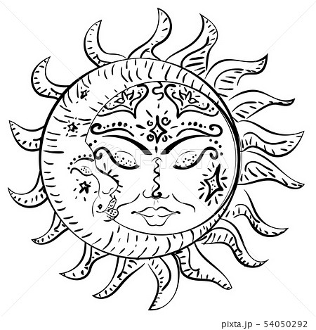 Tattoo Sleeping Sun And Moonのイラスト素材