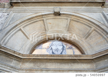 Church Facade Detail With Christ Face 54050997