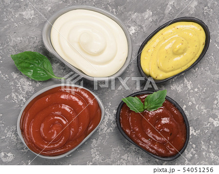 classic sauces set on gray background classic sauces set on gray background 54051256
