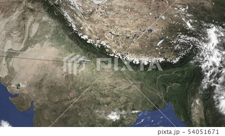 Airplane flying to Kathmandu, Nepal on the map. 3D rendering  54051671