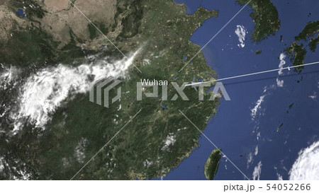 Route of a commercial plane flying to Wuhan, China on the map. 3D rendering Route of a commercial plane flying to Wuhan, China on the map. 3D rendering 54052266