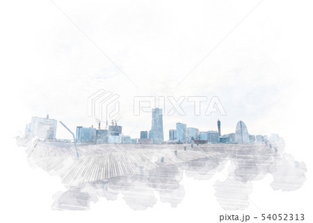 みなとみらいの風景 水彩画風 みなとみらいの風景 水彩画風 54052313