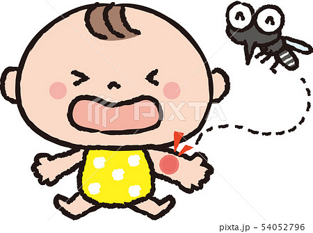蚊にさされて泣いている赤ちゃんのイラスト素材