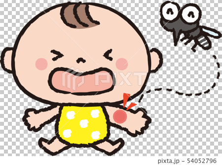 蚊にさされて泣いている赤ちゃんのイラスト素材