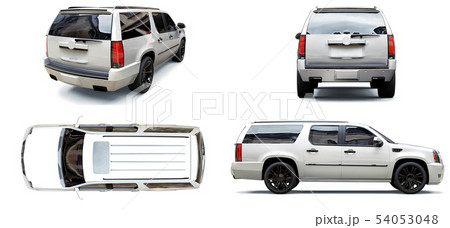 Set big white premium SUV on a white background. 3d rendering. Set big white premium SUV on a white background. 3d rendering. 54053048