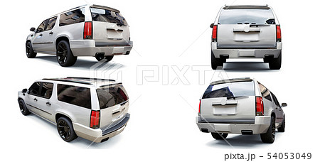 Set big white premium SUV on a white background. 3d rendering. Set big white premium SUV on a white background. 3d rendering. 54053049