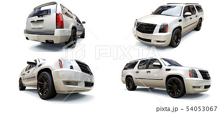 Set big white premium SUV on a white background. 3d rendering. 54053067