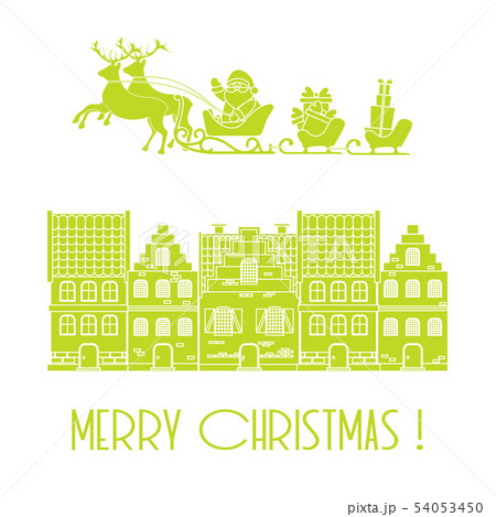 Christmas 2019 card Santa, gifts, houses. 54053450