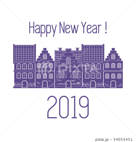 Happy New Year 2019 card Vector houses. 54053451