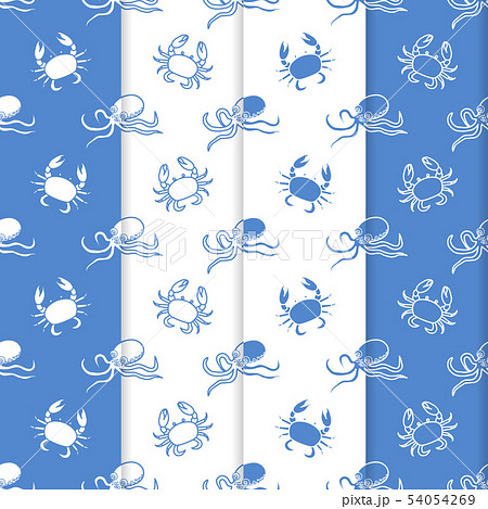 Set of 4 seamless pattern Octopuses and crabs. 54054269