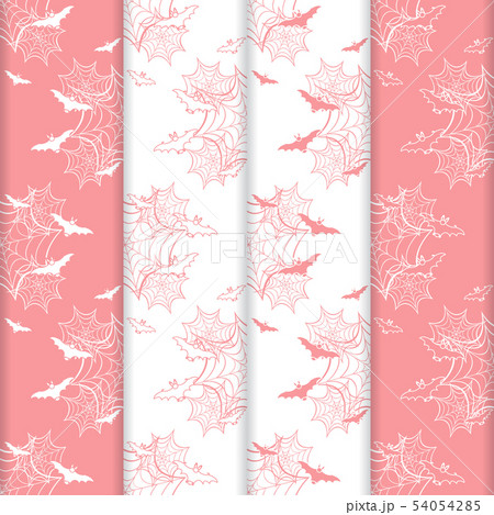 4 Halloween vector seamless pattern with web, bats 54054285