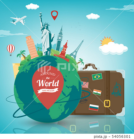 Travel composition with famous world landmarks. Travel and Tourism concept. Vector 54056301