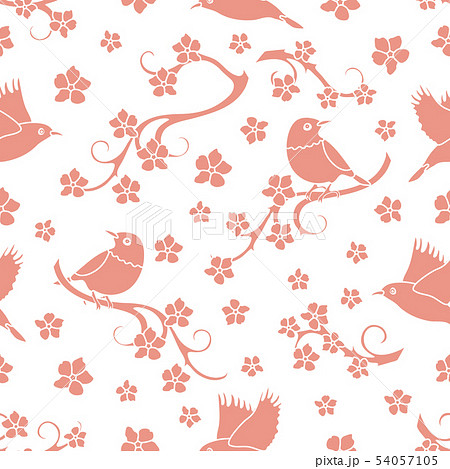 Seamless pattern with sakura branches, birds Seamless pattern with sakura branches, birds 54057105