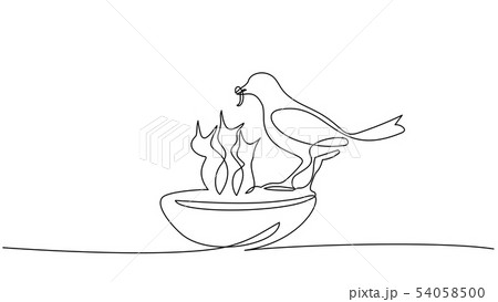 bird feeds chicks silhouettes one line drawing bird feeds chicks silhouettes one line drawing 54058500