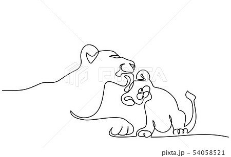 Young lioness with lion cub one line drawing Young lioness with lion cub one line drawing 54058521